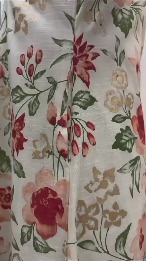 Floral Flared Kurta Set with Pocket & Katha Handwork (Cotton Slub)