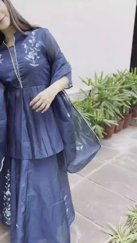 Floral Embroidered Lehenga Set in Peach