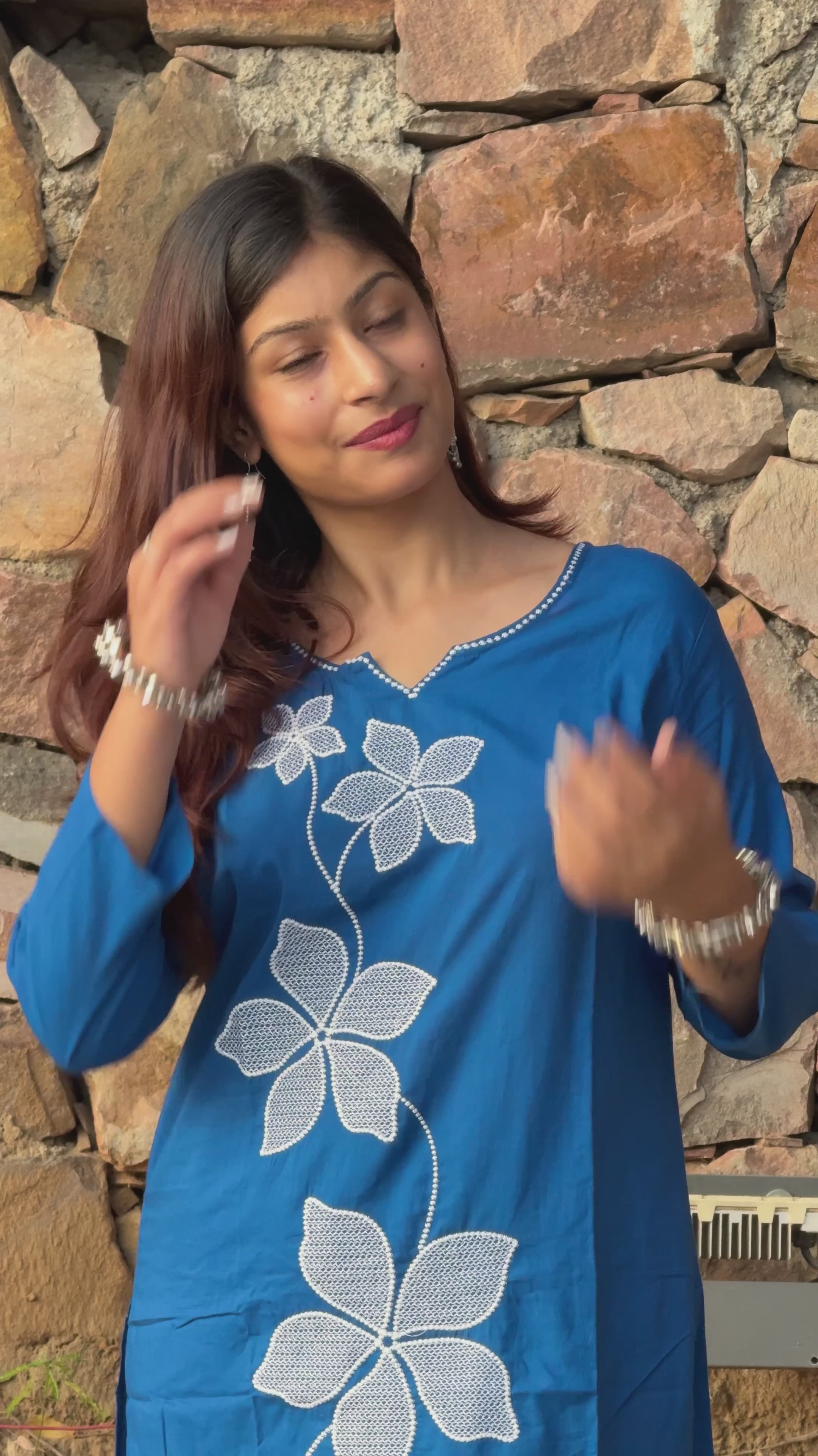 Blue Floral Elegance Kurti Set