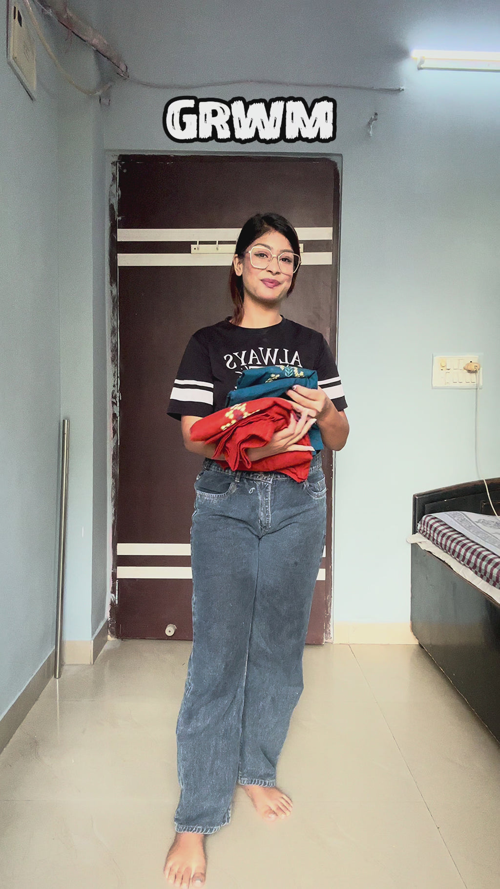 Floral Blue Embroidered Cotton Co-ord Set for Women