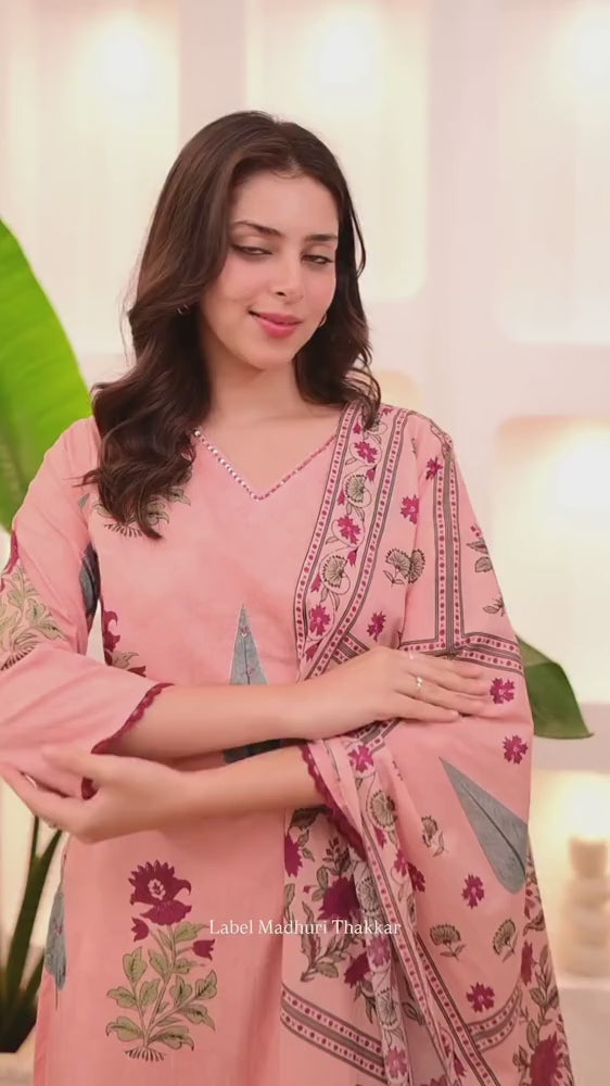 Floral Printed Cotton Kurta Set with Dupatta