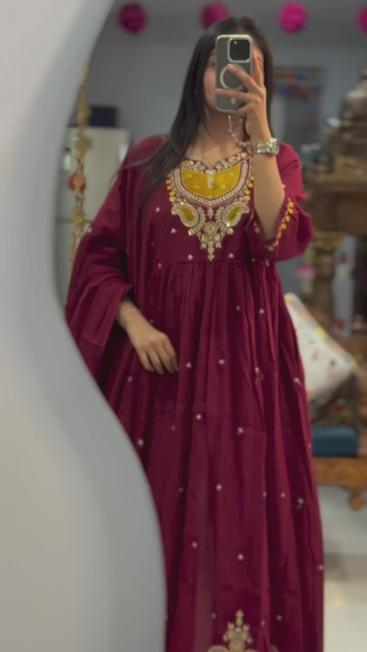 Orange Embroidered Cotton Anarkali Set