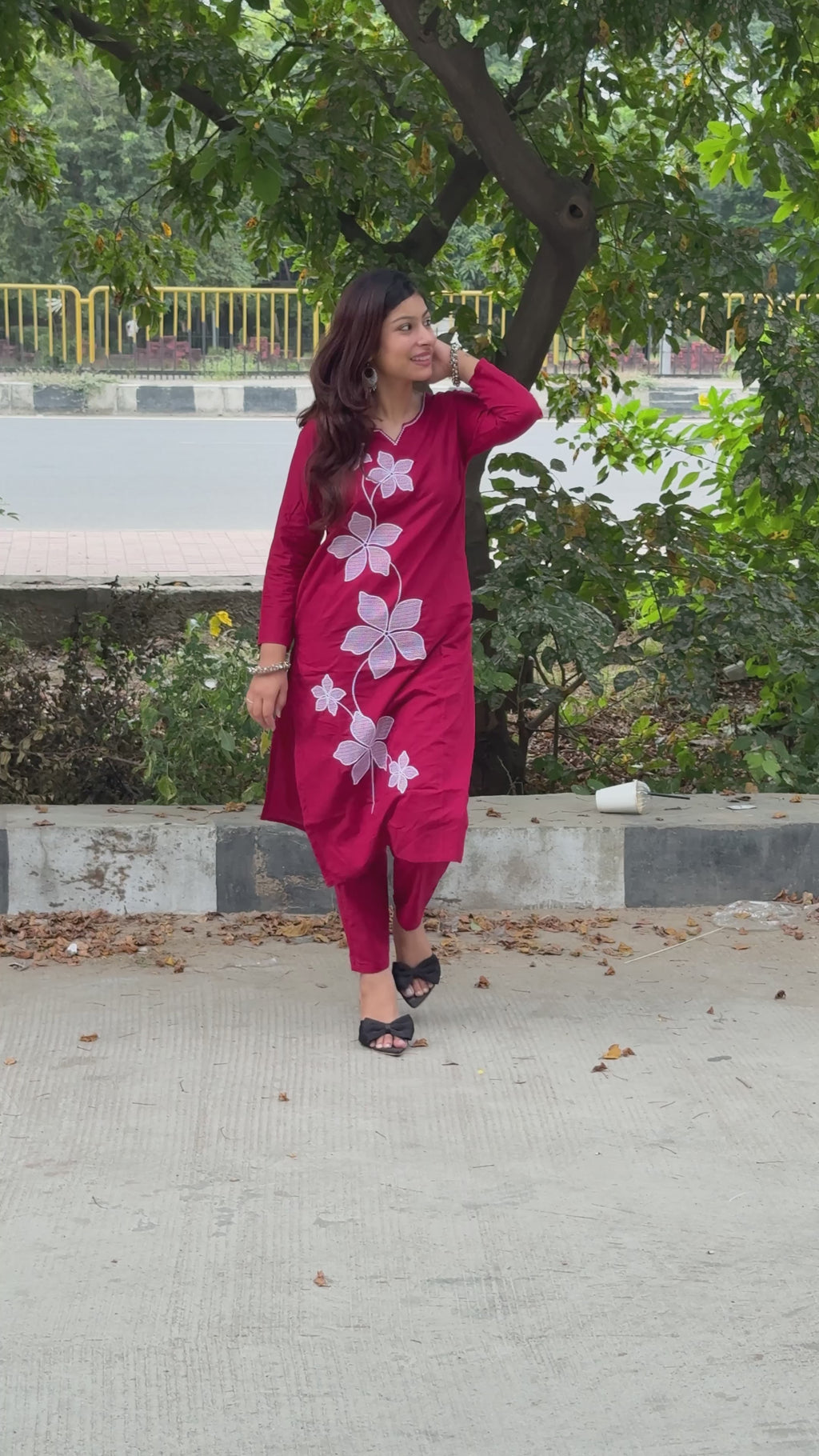 Floral Red Elegance Kurti Set