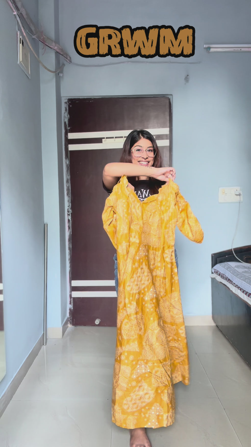 Mustard Yellow Printed Anarkali Suit with Embroidered Dupatta